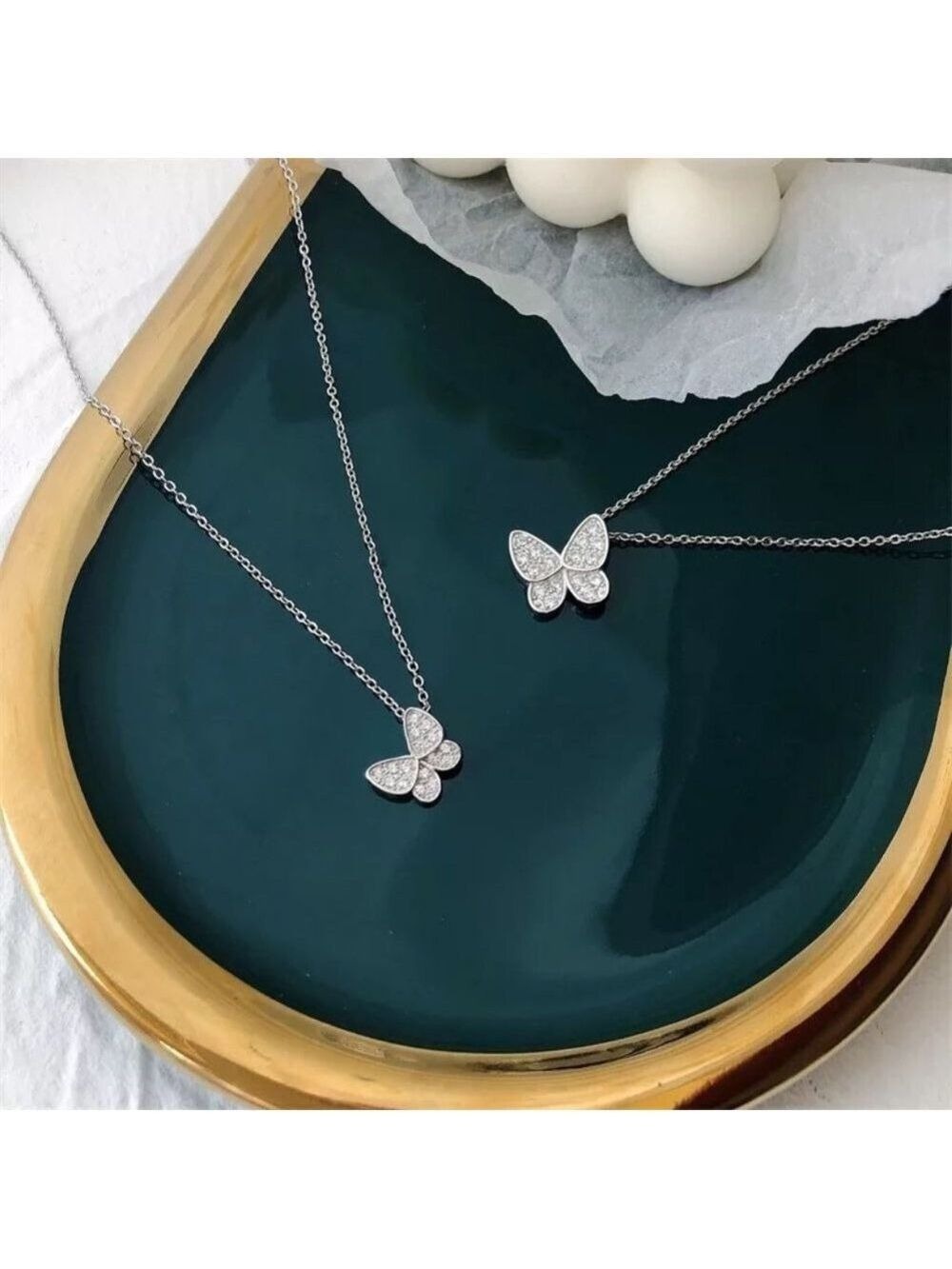 Butterfly Necklace / Simulated Diamonds Butterfly Necklace / 925 Sterling Silver - Picture 2 of 4